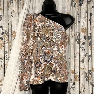 One Shoulder Floral & Paisley Print Blouse
